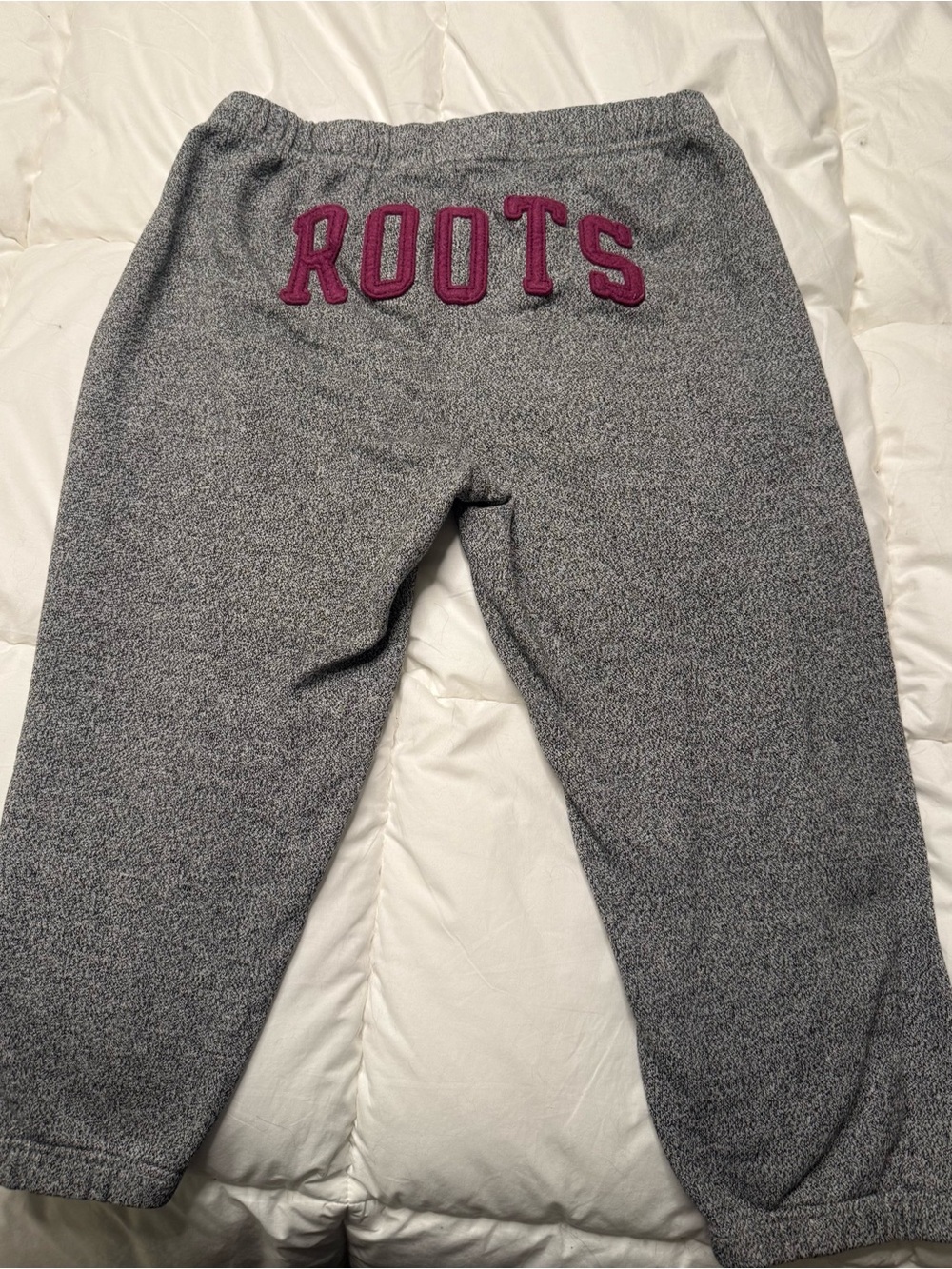 Roots Heather Gray Capri sweatpant with Magenta Logo